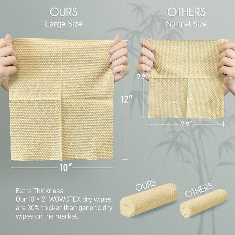 WOWOTEX Bamboo Rayon Disposable Face Towels - Biodegradable, Extra Thick, Soft & Gentle | 60 Count Box for Sensitive Skin & Makeup Removal