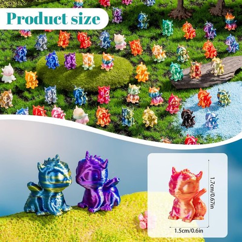 Skiennix Mini 3D Printed Dragon Figurines - 100pcs Tiny Plastic Animals for Fairy Garden Decor