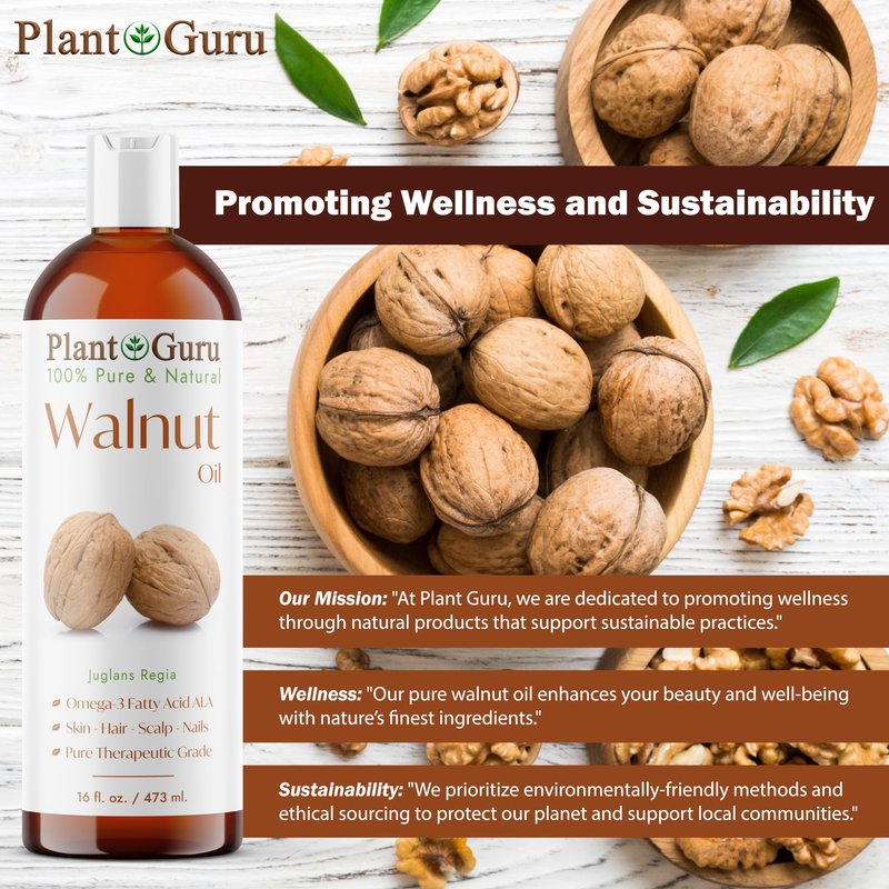 Walnut Oil 8 fl. oz. - Cold Pressed 100% Pure Natural - Skin, Body, Face, and Hair Growth Moisturizer. Great For Creams, Lotions, Lip balm and Soap Making.