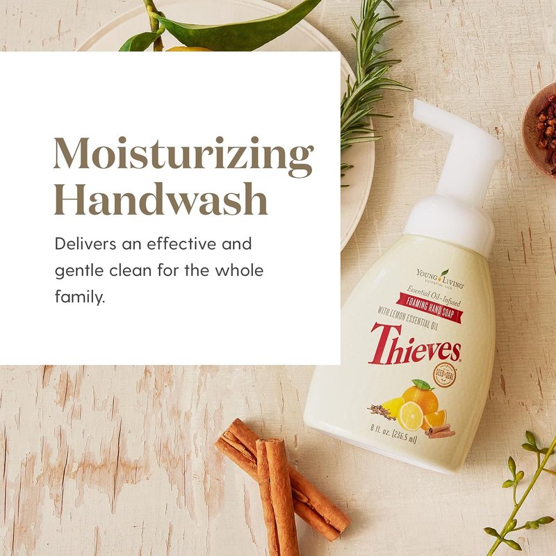 Young Living Thieves Foaming Hand Soap - Natural Essential Oil Formula, Moisturizing 8 fl oz - Gentle Daily Use
