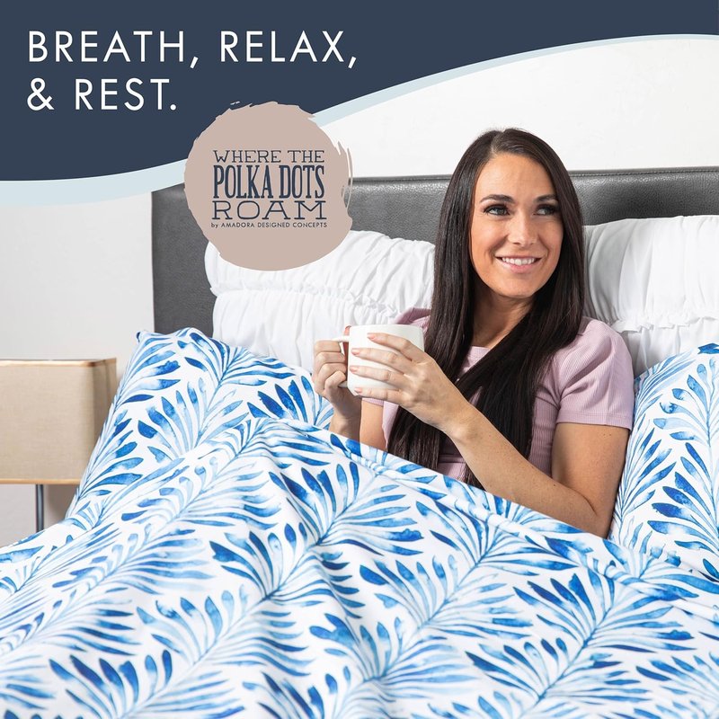 Where The Polka Dots Roam Queen Size Floral Bedsheet Set - Super Soft Tropical Leaves Pattern