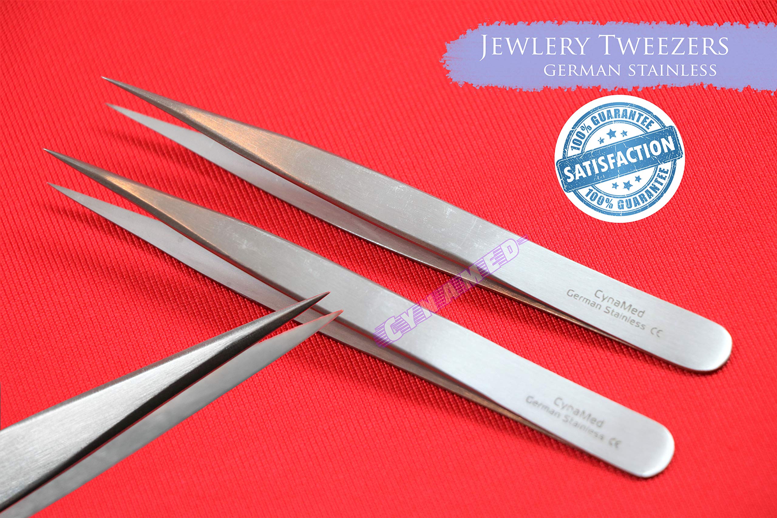 German Stainless Jewelry Forceps Fine Tip Repairment Tweezers Pair 2 ea Splinter Tweezers Cynamed