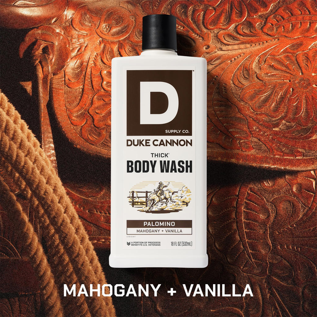 Duke Cannon Supply Co. Thick High Viscosity Body Wash – 3X Thicker, Cleansing Shower and Bath Gel, Mineral-Enriched for Men – Shower Gel – Men’s Body Scrub – Palomino 3 pack –18 oz