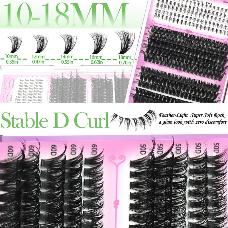 YIDUO 6 Box Mix Lashes Clusters Kit Gift Packs 1686Pcs with 2X Bond&Seal Volume Mega/Bottom Soft Extension False Eyelash D Curl Wispy Natural DIY Individual Fake Eyelashes for Beginners Bulk Pack