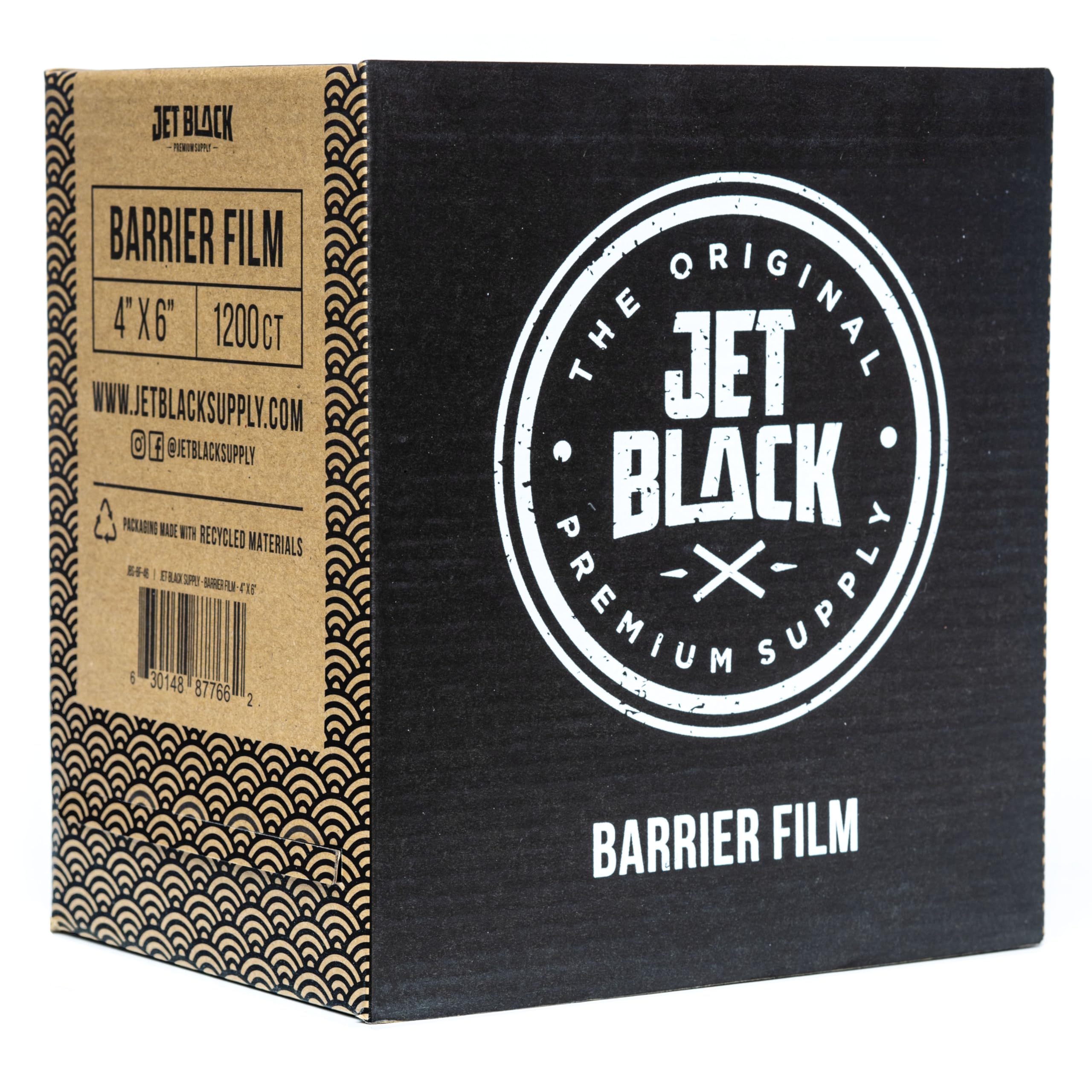 Jet Black Supply Barrier Film Roll, 4" x 6" Perforated Sheets, Disposable Barrier Tape for Tattoo, Non-stick edges, Quick and easy to apply, Extra tacky adhesive, Black