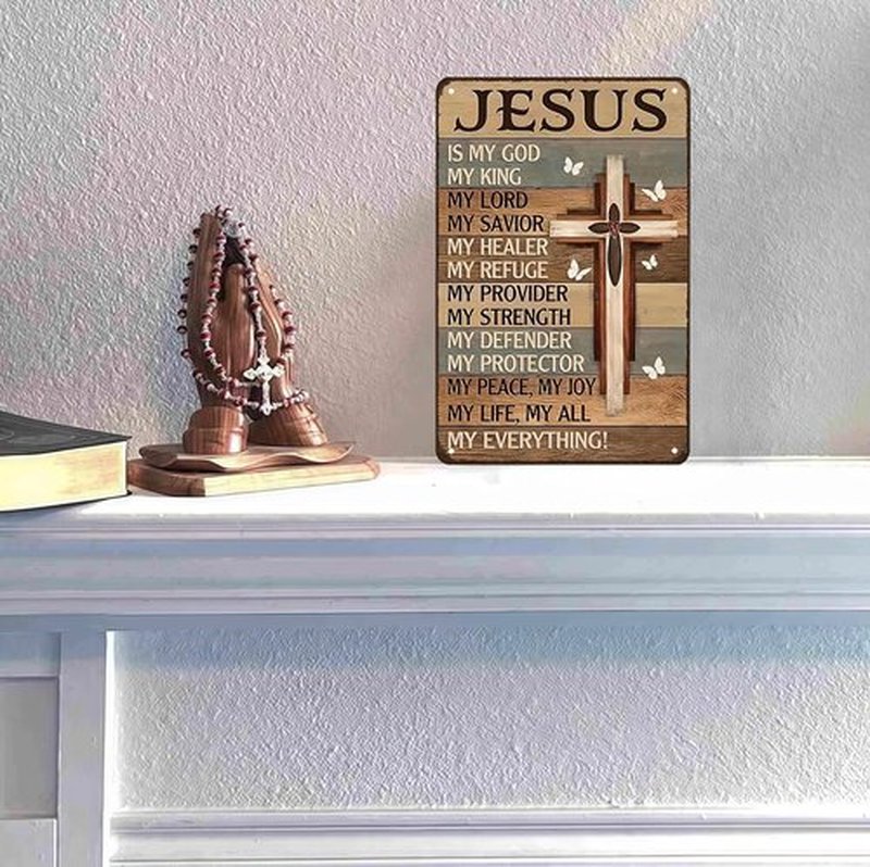 Smilelife Vintage Christian Wall Art - "Jesus Is My God, My King" Metal Sign | 8x12 Inch Decor for Home or Office