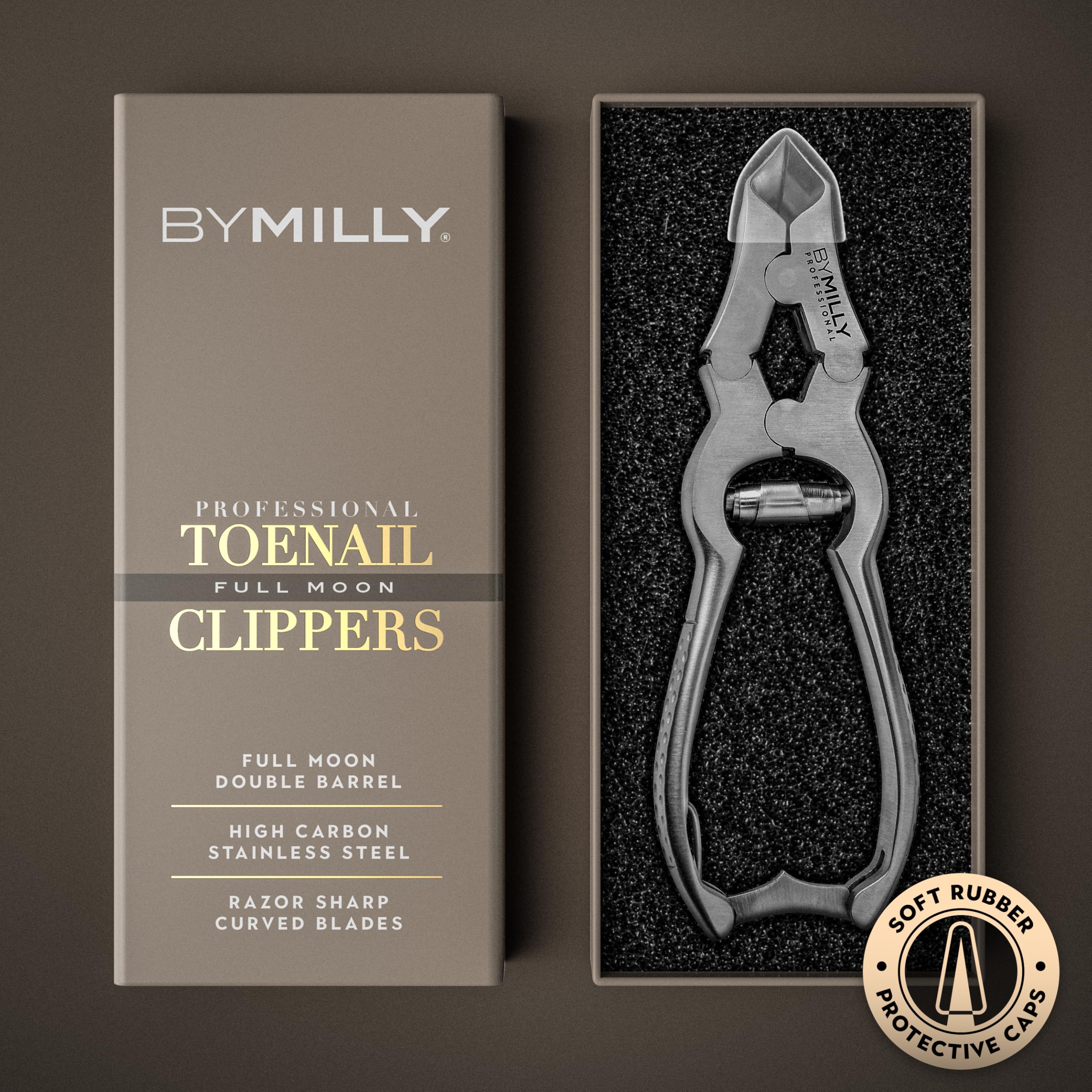 By MILLY Heavy Duty Toenail Clippers for Thick Toenails, Double Hinge Clippers for Hard and Ingrown Toenails, Curved Blade, High Carbon Stainless Steel, Safety Lock (Matte Silver)