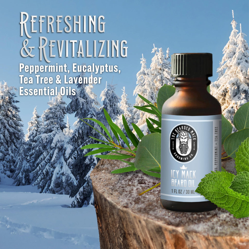 Bearded Mack Premium Beard Oil - The Icy Mack - Peppermint, Eucalyptus & Tea Tree - Softens, Removes Itch & Promotes Healthy Growth - Handcrafted in the USA, 1 oz