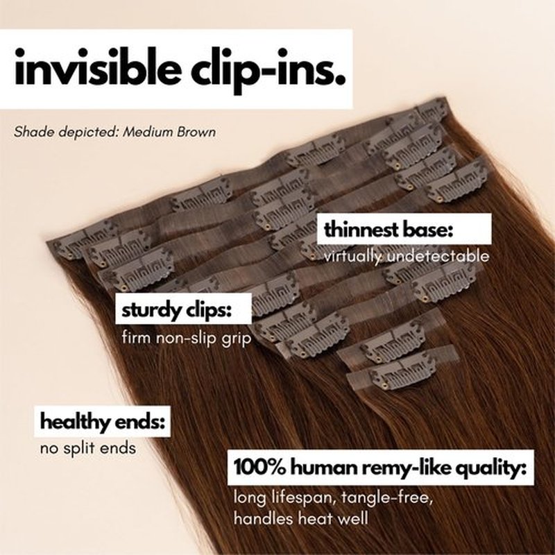 Irresistible Me Real Human Hair Extensions Clip Ins – 100% Human Hair Clip In Extensions for Length & Volume – Invisible Extension – Heat Resistant & Dyeable – Medium Brown, 14 Inches