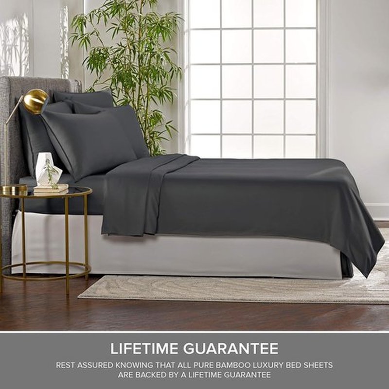 Pure Bamboo Short Queen Sheets - 100% Organic Viscose Bed Set, Soft & Cooling | 60"x75", Charcoal, 2-Year Quality Promise