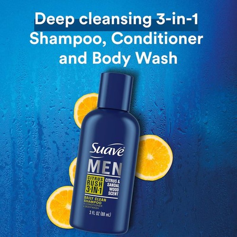 Suave Men Body Wash 3-in-1 Citrus Rush - Travel-Size Shampoo, Conditioner & Soap, 3 Oz (Pack of 3)