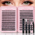 Lash Clusters Kit, Eyelash Clusters Individual Lash Extension Kit Pcs D Curl Fluffy Wispy False Eyelashes Extensions Thin Band with Bond Seal Tweezers Brush Removers (30D+40D KIT 9-16mm)