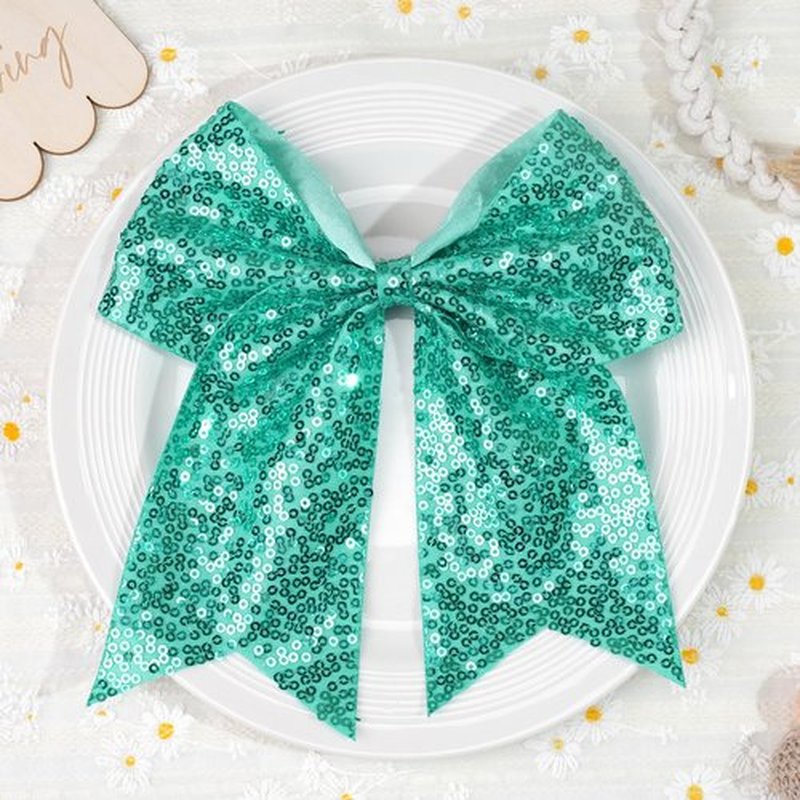JOYOYO Aqua Glitter Cheerleader Bow Clips, 7.5 Inch Large Hair Bow, Ponytail Holder Hair Accessories for Girls, Women Teens for Cheerleading, Dance, Party