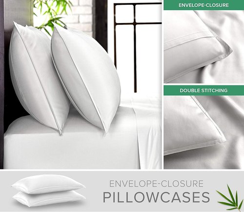 Pure Bamboo Split King Sheets - 100% Organic Viscose Bed Sheet Set, Soft & Cooling, White