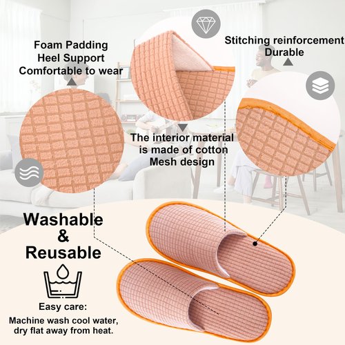 jeuhut Disposable Spa Slippers for Guest, 6 Pairs Non Slip Washable Reusable Unisex for Women Men, Indoor House Hotel Bathroom Bedroom Wedding Travel