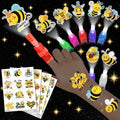 72 PCS Bee Party Favors – 48 PCS Luminous Tattoos & 24 PCS LED Finger Lights Combo – Birthday Goodie Bag Fillers, Party Supplies, Gifts Light Up Toys Glow In The Dark for Boys and Girls