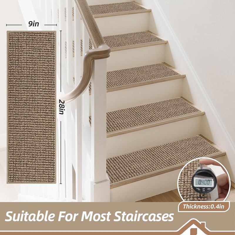 BEQHAUSE Indoor Door Mat & Stair Treads - Non-Slip, Stain-Resistant, Washable | 20"x32" & 15 Pcs, Taupe