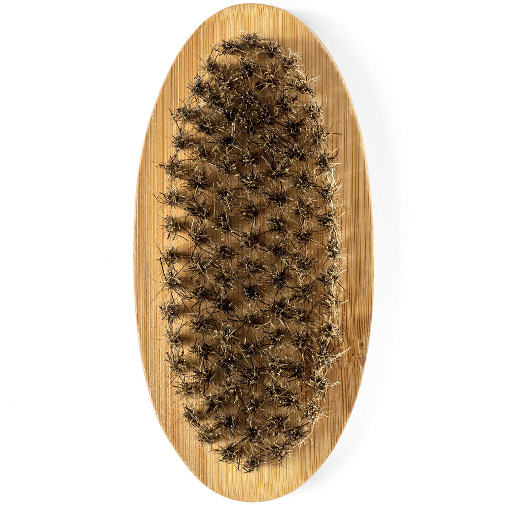 GranNaturals Military Style Boar Bristle Hair Brush for Men and Boys - Palm Size Hairbrush and Beard Brush for Grooming Thin, Fine, Facial and Short Hair - Soft Bristle Slick Back & Smoothing