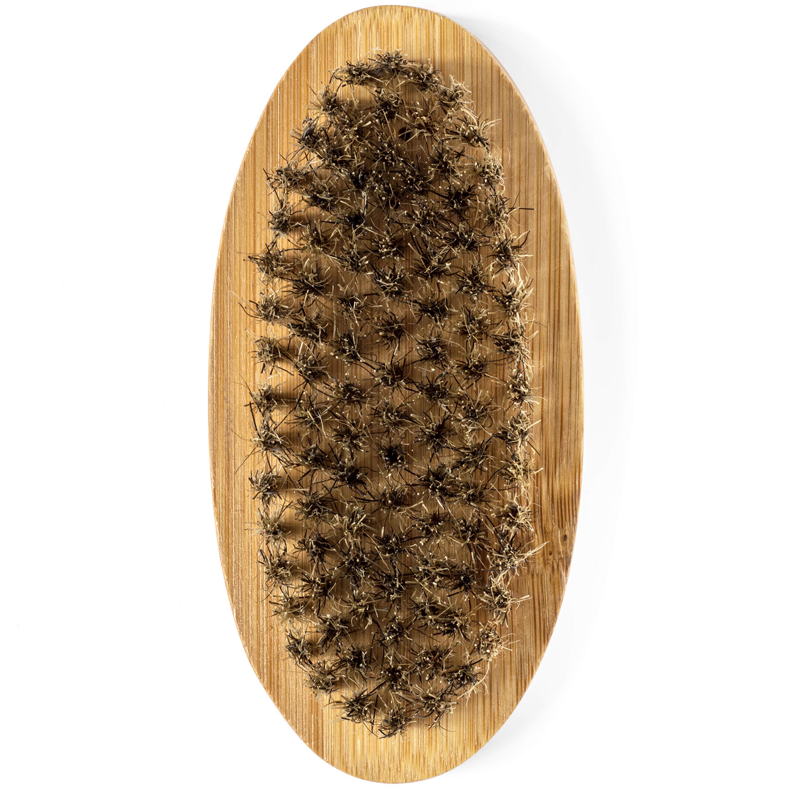 GranNaturals Military Style Boar Bristle Hair Brush for Men and Boys - Palm Size Hairbrush and Beard Brush for Grooming Thin, Fine, Facial and Short Hair - Soft Bristle Slick Back & Smoothing
