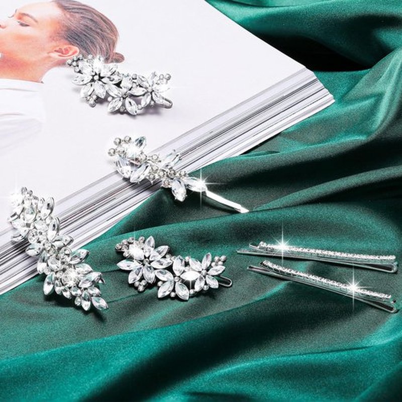 Janinka 10 Pieces Rhinestone Wedding Hair Clips Bridal Crystal Bobby Pins Silver Barrette Leaf Flower Wedding Elegant Hair Accessories for Bride Women and Girls(Leave Style)