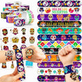 Cherisnowy 72PCS Day of the Dead Party Set | 48PCS Temporary Tattoos & 24PCS Slap Bracelets Fun Día de los Muertos Birthday Supplies, Baby Shower Gifts, Classroom Rewards & Party Decor for Kids
