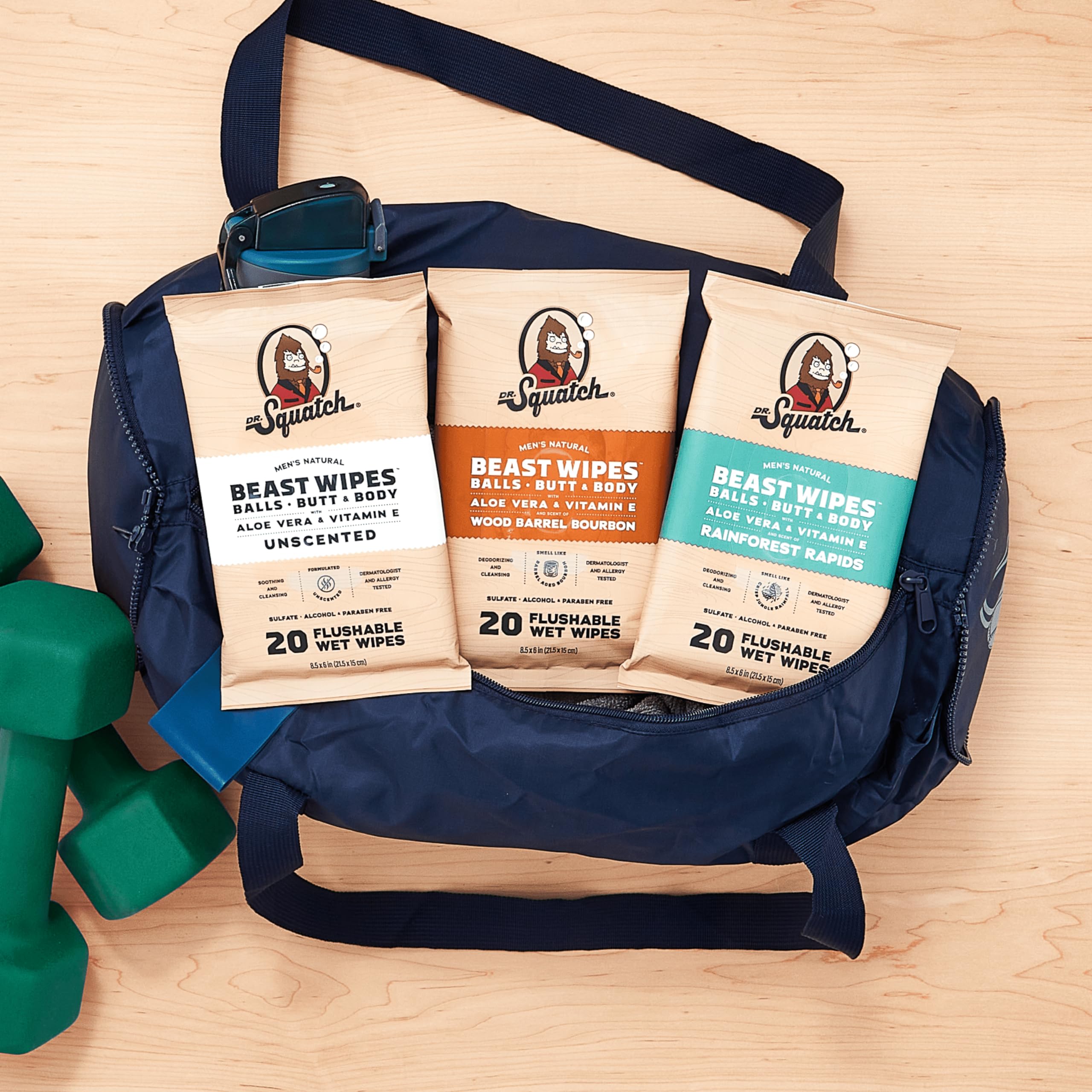 Dr. Squatch Beast Wipes - Flushable Adult Wipes for Men - Soothing and Refreshing - 2 Pack Wood Barrel Bourbon