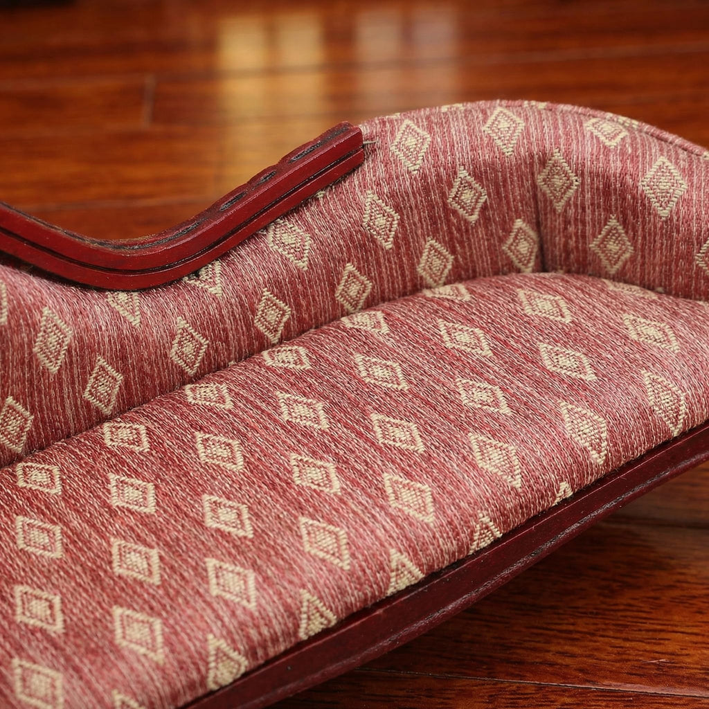 Angoily Miniature Chaise, 1/12 Scale Lounge Scale Vintage Floral Wood Sofa