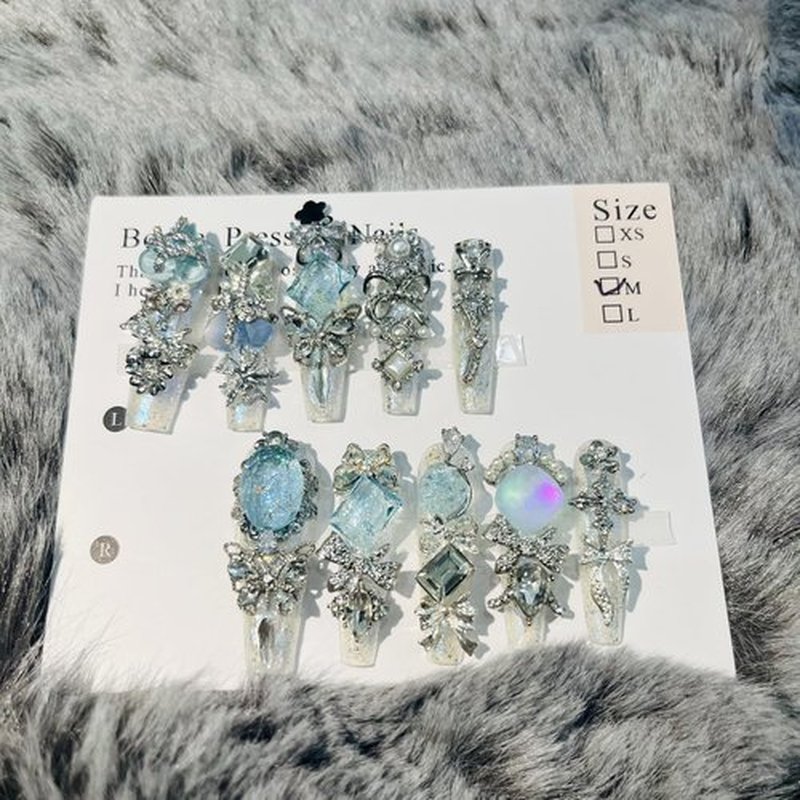 Press on Nails 2Packs (20Pcs) Handmade Nails Mystery Box Random 40mm Long Manicure Charms Nails Art Nail Kit Press on Nails for Women Party Holiday Photo Wedding Size L