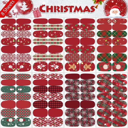 16 Sheets Holiday Nail Wraps Stickers, Christmas Thanksgiving Day Fall Winter All Seasonal Full Nail Polish Strips, DIY Self-Adhesive Nail Art Decals with 2 Piece Nail Files for Party Decor (224 Pcs)