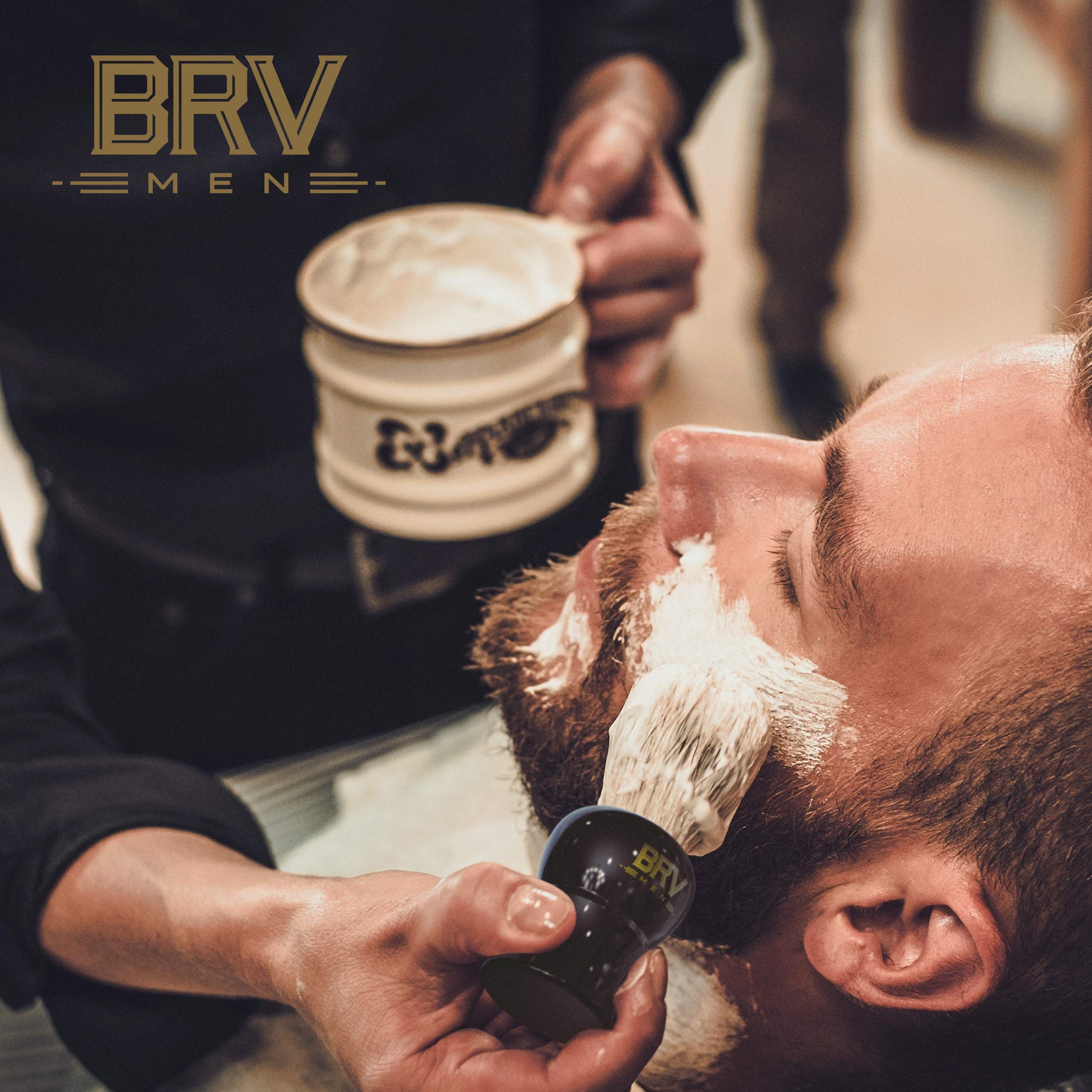 BRV MEN Pure Badger Shaving Brush LARGE (24mm knots) - Heavy Resin Handle - Use with Double-Edge Safety Razor, Straight Razor and Shaving Bowl - Black