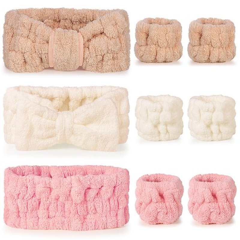 DiyJibb 9 Pcs Spa Headband for Washing Face,Skincare Headband and Wristband Set,Women Teen Girls Facial Hairbands for Washing Face, Makeup, Sports, Yoga (apricot + pink + grey)