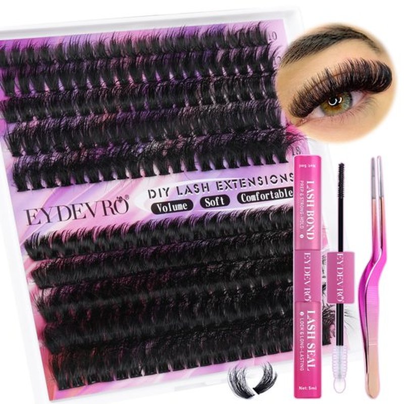 Eyelash Extension Kit Thick Lash Extension Kit D Curvature Lash Clusters Kit Volume Individual Lashes 200 Pcs DIY Lash Extension Kit with Lash Bond and Seal Lash Tweezers (60D80D,10-18mm) by EYDEVRO