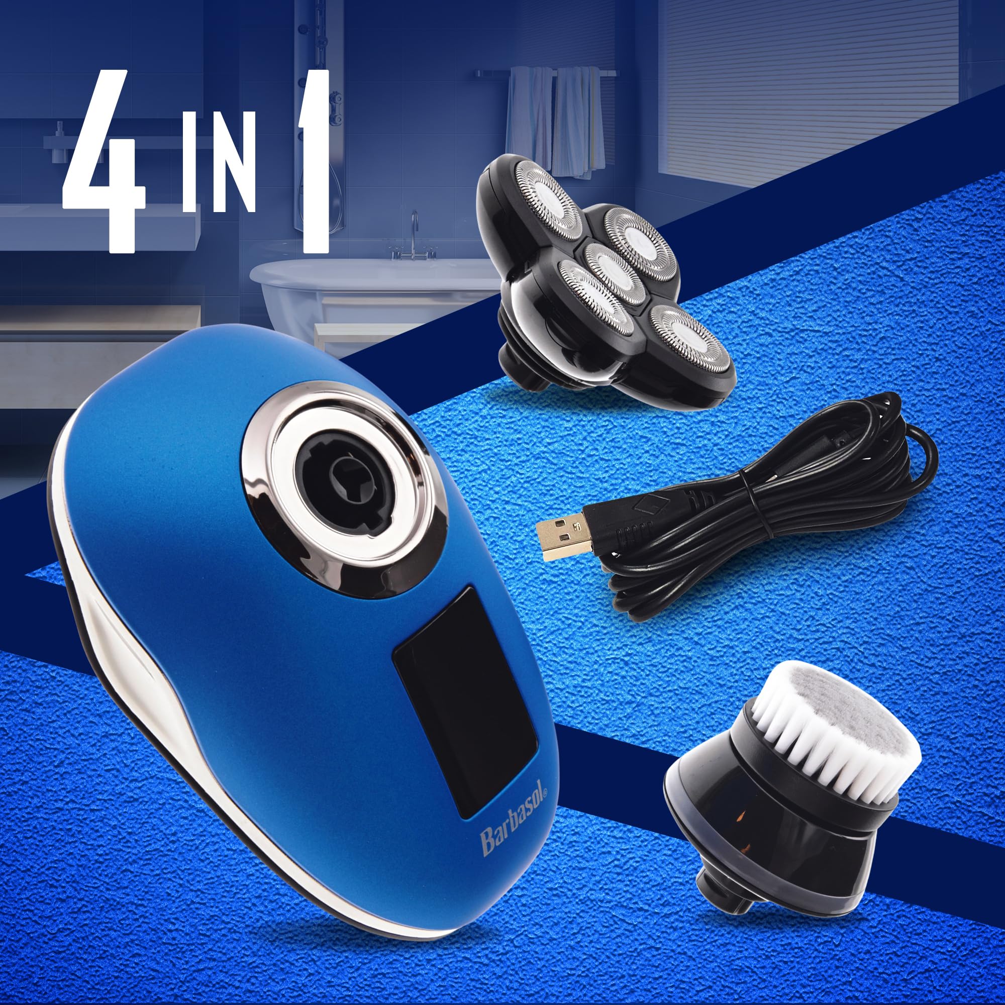 Signature Series Rechargeable Wet and Dry Rotary Head Shaver with Stainless Steel Blades, Cleansing/Buffing Brush and LCD Screen