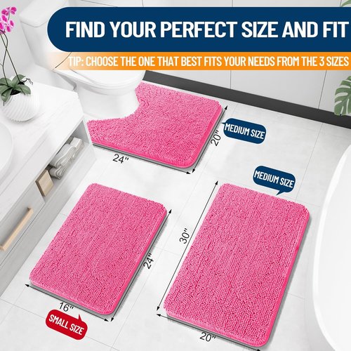 OLANLY U-Shaped Toilet Rug - Extra Soft Chenille Bath Mat, Quick-Dry & Non-Slip | 24x20, Hot Pink