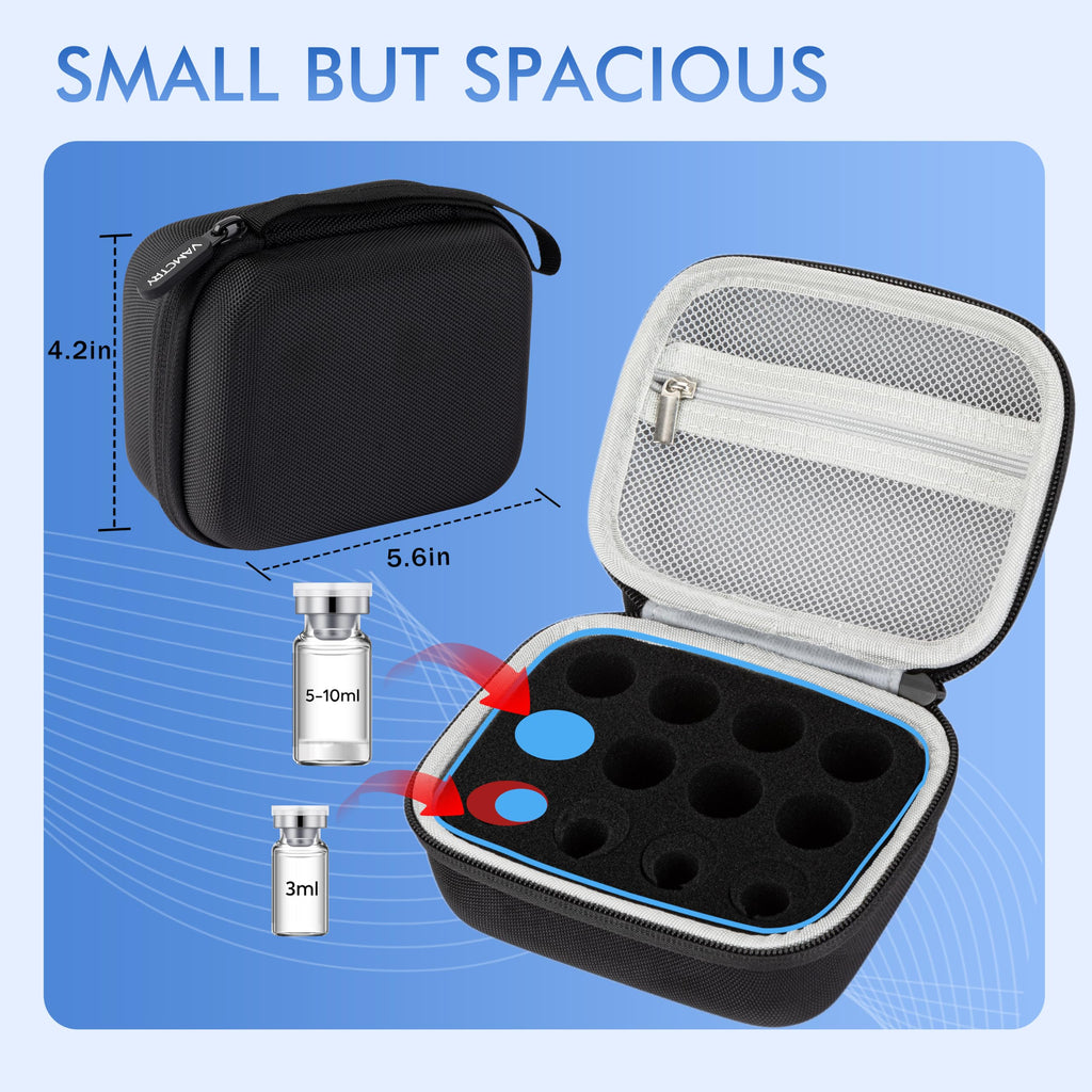 Vamctry Peptide Case for Fridge, 12 Slots Insulin Vial Protector Organizer Bag, Peptide Vial Storage Case for 1ml 3ml 5ml 10ml Vials, Diabetes Insulin Carrying Case