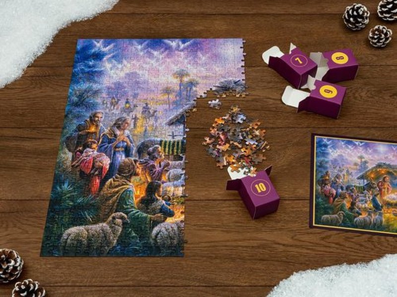 Jigsaw Puzzle Advent Calendar 2025 - Nativity Scene with 1008 Pieces | 24 Boxes Holiday Countdown Gift
