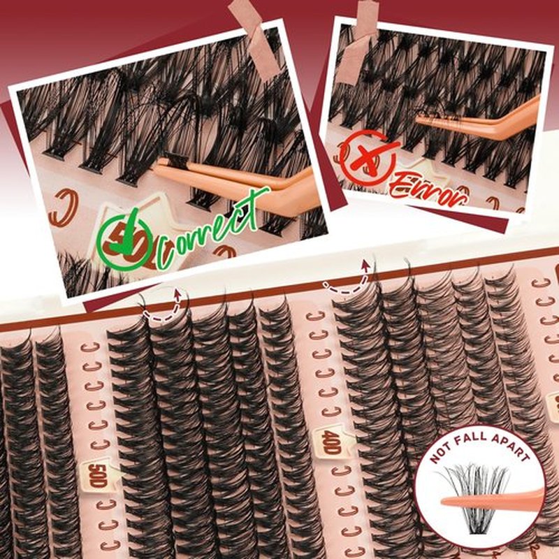 Higu clace Lash Clusters 600pcs 30D+40D+50D+60D+80D+100D Eyelash Clusters 6 Styles Mixed 10-18MM, Wispy Cluster Eyelash Extensions, Easy to Use, Can DIY at Home