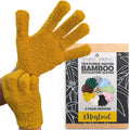 Temple Spring Shower Gloves Exfoliating for Women – Natural Textured Rayon Bamboo Exfoliating Glove with Thicker Weave for Deep Cleansing, Dead Skin Removal & Smooth Radiant Skin (1 Pair, Mustard)