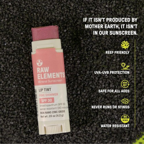 Raw Elements Organic Pink Lip Shimmer - Zinc Oxide SPF 30+ Protection | 0.15oz