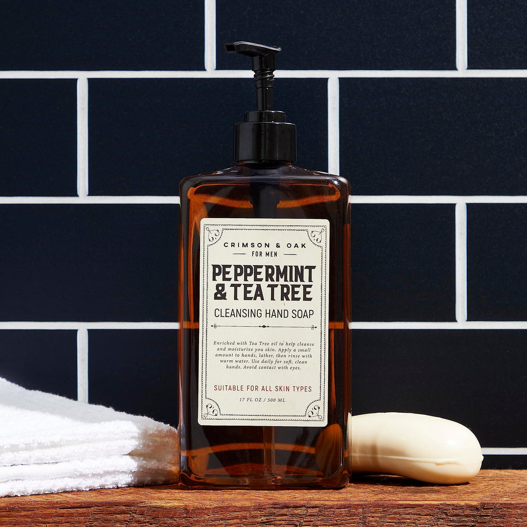 Body Prescriptions Crimson & Oak Men's Deep Cleansing Hand Soap with Pump Dispenser, 17 Fl Oz (Pack of 2), Peppermint and Tea Tree