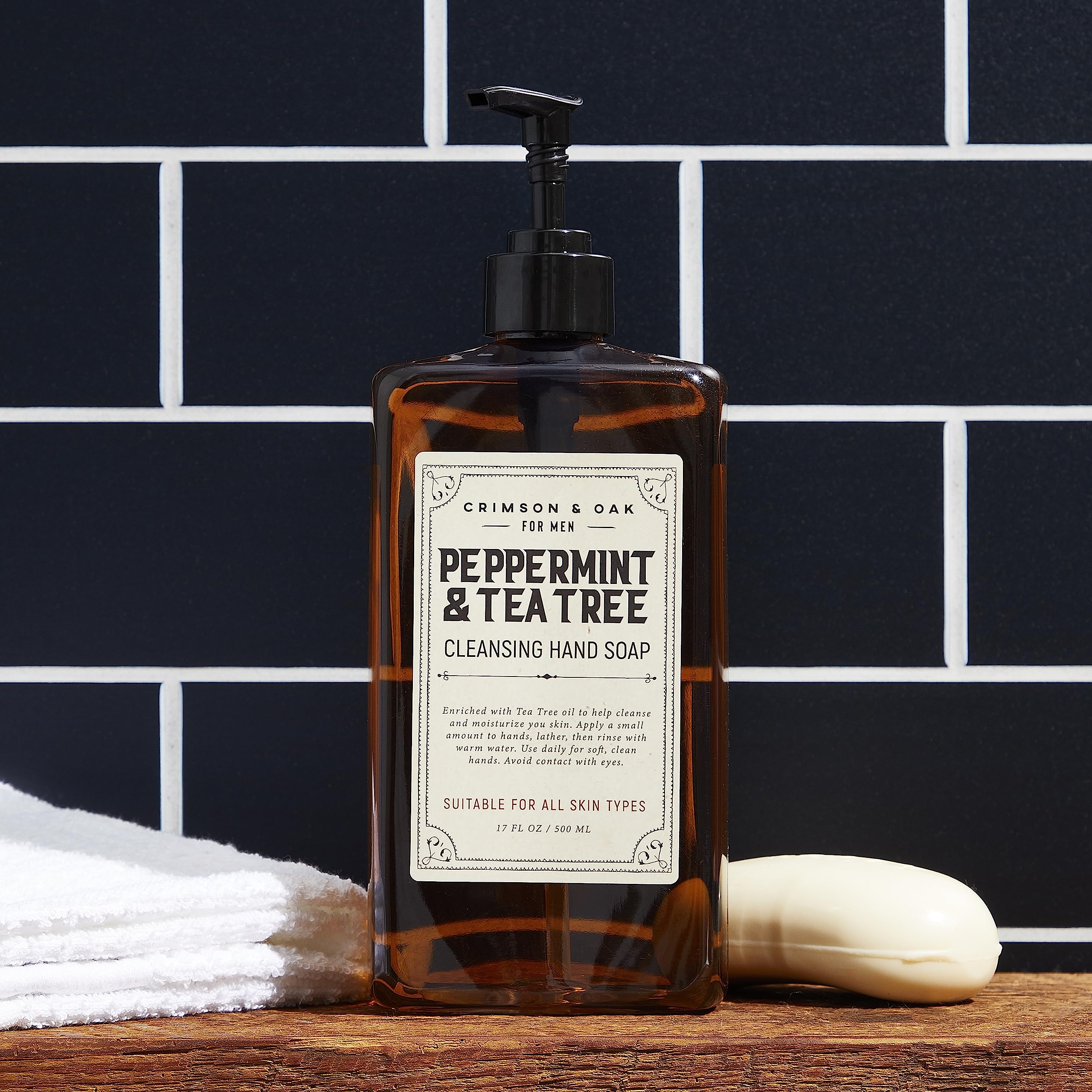 Body Prescriptions Crimson & Oak Men's Deep Cleansing Hand Soap with Pump Dispenser, 17 Fl Oz (Pack of 2), Peppermint and Tea Tree