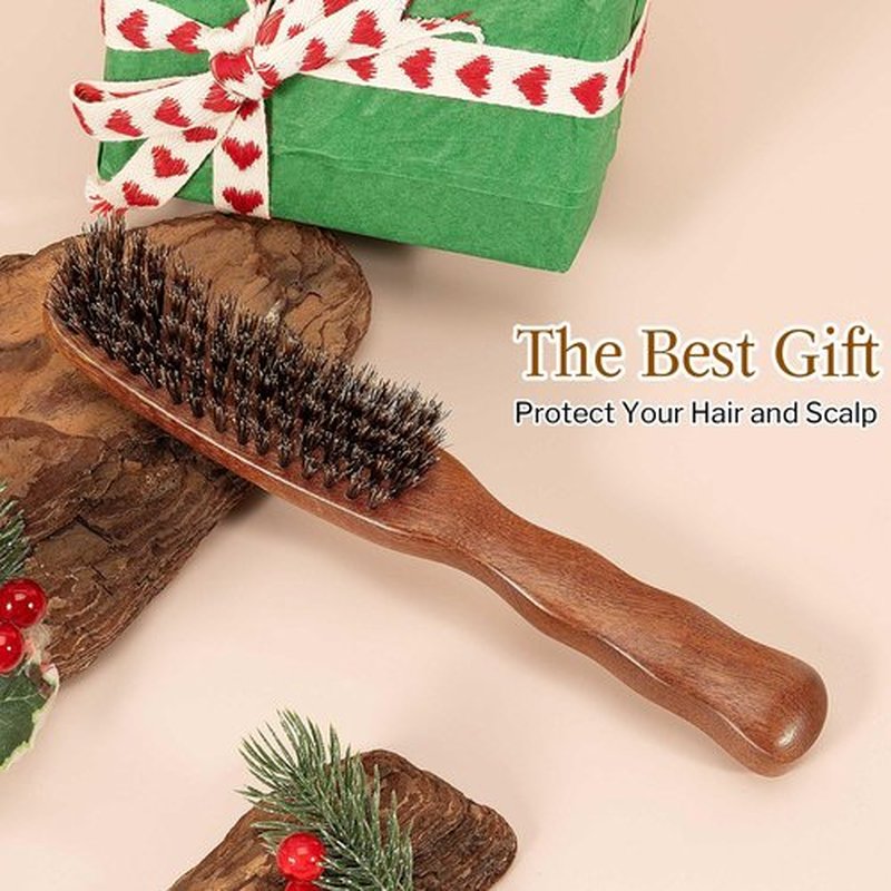 STYLEMATE Boar Bristle Slick Back Hair Brush, Soft Bristle Hair Brush for Thin & Fine Hair, Smoothing Hairbrush for Women Men Kid, Lightweight Sapele Wooden Handle