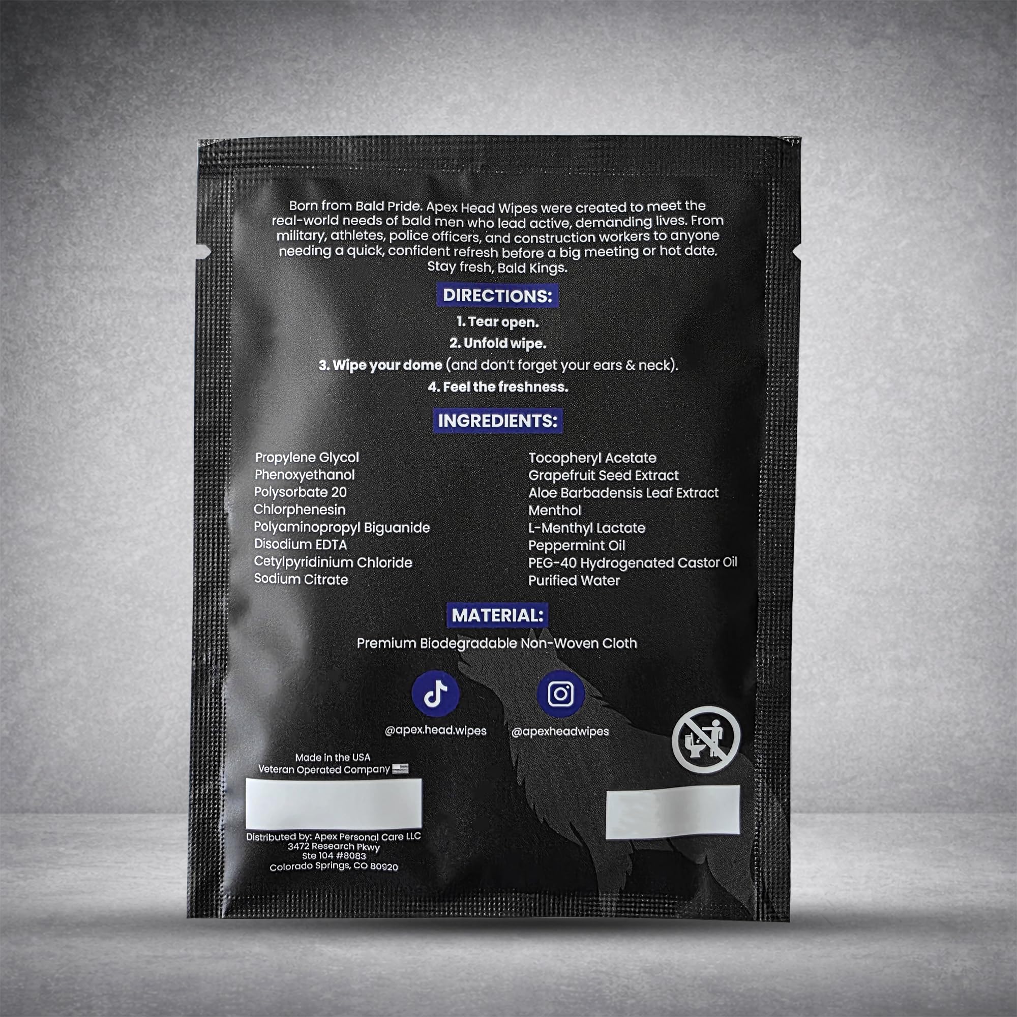 Apex Head Wipes. Cooling Bald Head & Scalp Wipes for Men – Sweat Wipes for Gym, Workouts, Travel & Hat Sweat – Alcohol-Free Post-Shave Cleansing Wipes – Individually Wrapped – 5 Pack