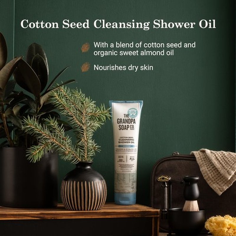 The Grandpa Soap Company Cotton Seed Cleansing Shower Oil - Hydrates Dry Seasonally-Stressed Skin, Nourishing and Moisturizing, With Cotton Seed Oil and Sweet Almond Oil, 9.5 Fl Oz., 2 Pack
