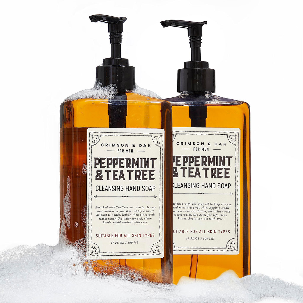 Body Prescriptions Crimson & Oak Men's Deep Cleansing Hand Soap with Pump Dispenser, 17 Fl Oz (Pack of 2), Peppermint and Tea Tree