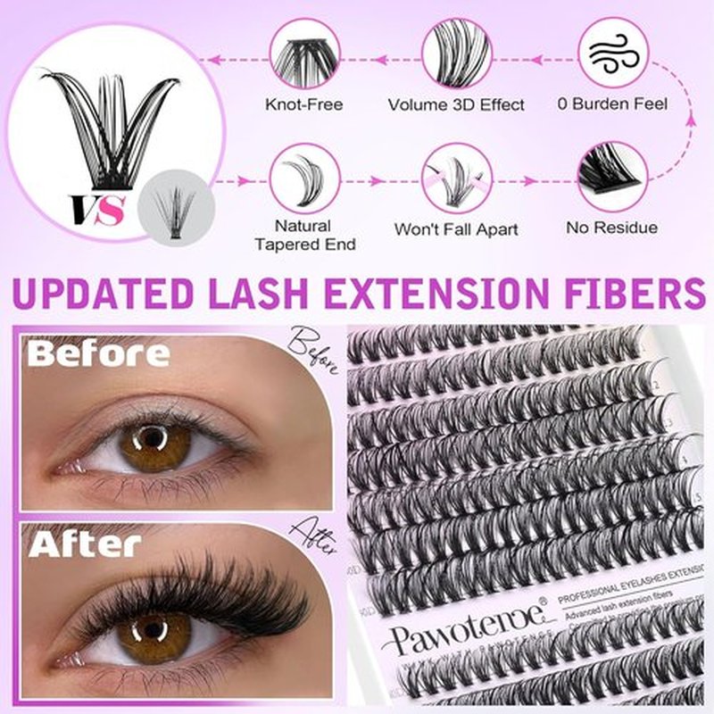 Pawotence Lash Extension Kit - 280pcs DIY Eyelash Clusters | 9-16mm 30D & 40D Individual Lashes, Bond & Tweezers