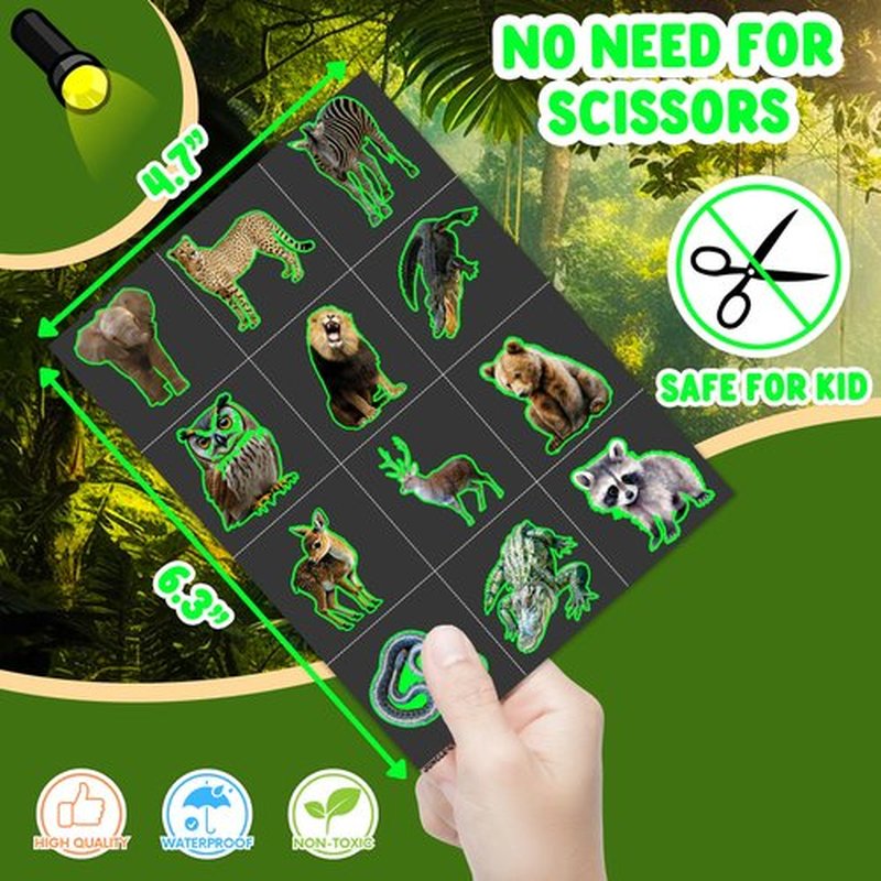 96 PCS Realistic Wildlife Jungle Animal Glow In The Dark Luminous Pre-Cut Temporary Tattoos Sticker Reptile Birthday Party Decorations Supplies Favors Gifts Boys Girls Zoo Cute Fake Tattoo Themed