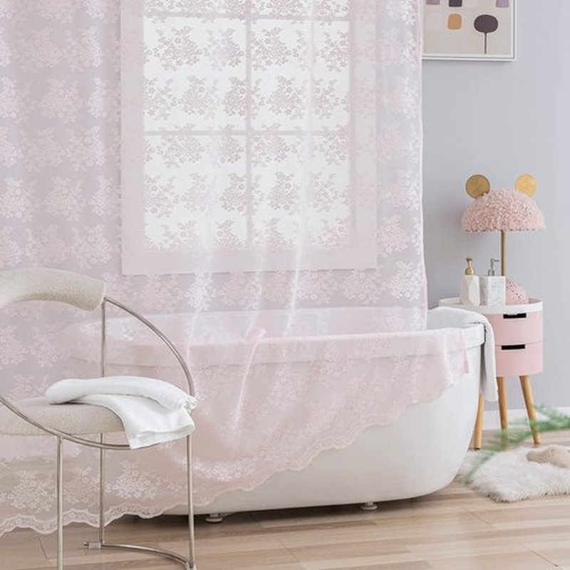 TUDECO Pink Shower Curtain - Shabby Chic Lace Design with Sheer Valance | Vintage Floral Aesthetic, 72 x 72 Inch