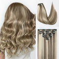 LUVME Handmade Weft Clip in Hair Extensions Human Hair 16 Inch 120g 7pcs Warm Ash Balayage Straight Seamless Blend Natural Look with Secure Clips