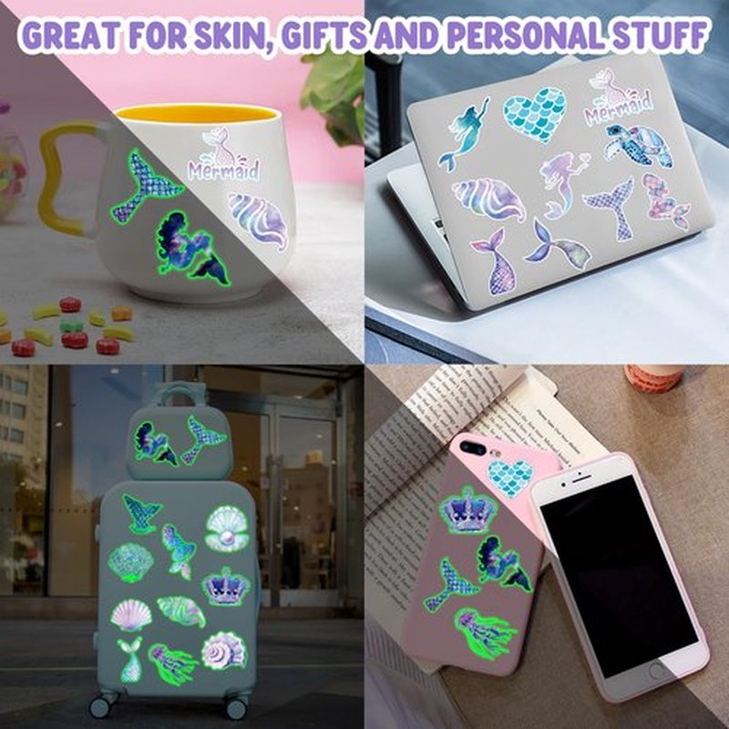 96PCS Mermaid Pre-Cut Temporary Tattoos for Kids - Cute Under the Sea Party Favors, Perfect for Ocean Mermaid-Themed Birthdays, School Rewards, and Baby Showers (Glow in the dark)